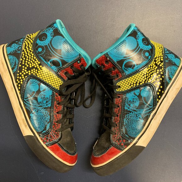 DRAVEN Mens Multicolor Yellow Red Blue Prism High Top Sneaker Size 9 - Picture 1 of 7